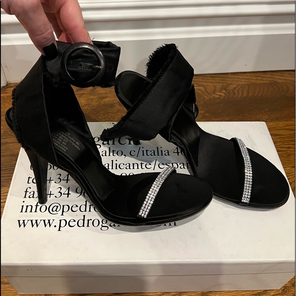 Pedro Garcia, black satin and rhinestone heels, size 38EUR (7.5-8US)